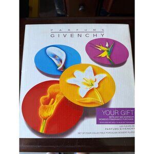 Givenchy Parfums porcelain Floral dessert Plates set of 4 w/Box 8.25" Collectibl